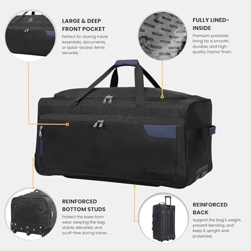 Rocklands® Lightweight Luggage Rolling Holdall Suitcase Wheeled Duffle Bag Cargo Sport Travel Bag RL501 (Navy/Black, Large - 32" (H84 x L42 x W40 cm)) — view 3