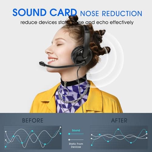 USB Headset with Microphone for PC Laptop, Adjustable Noise Cancelling Business Office Headsets, 2.5M Length Headphones with In-Line Control — view 3