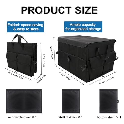HomeVC Car Boot Organiser, 60L Collapsible Car Boot Storage with Lid, Non-Slip Bottom & Adjustable Straps, 600D Oxford Sturdy SUV Truck Van Storage Organizer for Women Men, Black — view 2
