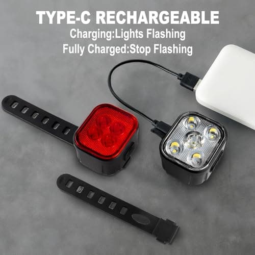 KunHe 10 Pack Bike Lights for Night Riding USB Rechargeable Bike Lights Front and Rear 8+12 Modes Bike Light Set Bicycle Lights Headlight and Taillight Easy to Install — view 2