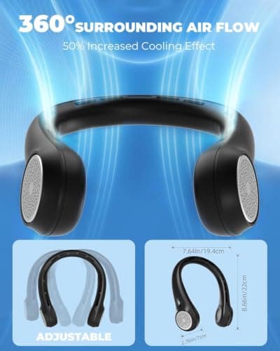 Hssio Neck Fan with 4000mAh Rechargeable Battery & LED Display-3 Speeds Bladeless 360° Cooling Fan,Quiet Personal Fan,Portable Wearable Air Conditioner for Office,Travel,Home&Outdoor,DarkBlack — view 4