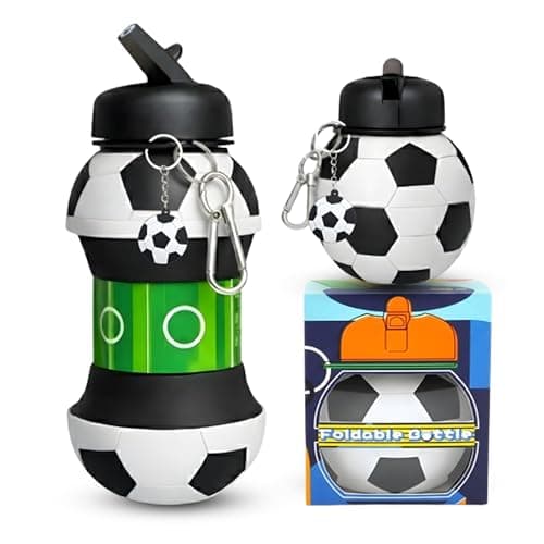 Mastery Football Collapsible Water Bottle - Football Gifts for Boys and Girls - Collapsible Water Bottle with Keychain Birthday Gift - Silicone Expandable Sports Water Bottle 550ml (Block-C)