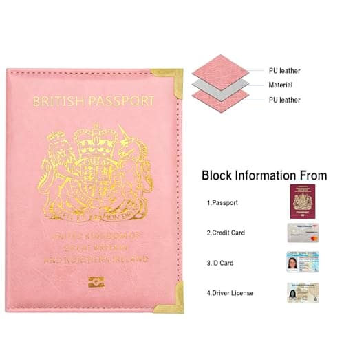 FACATH Passport Cover Holiday Essentials UK Passport Holder Minimalist Wallet British Travel Accesaries Ireland Card Holder (Pink) — view 3