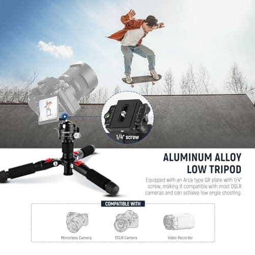 NEEWER Desktop Mini Tripod, 20'' Aluminum Alloy Small Table Top Desk Portable Travel Stand, 360° Ball Head, 1/4" QR Plate for DSLR Camera Camcorder Video Recording, Max Load 11 lbs, Cleaning Cloth — view 2