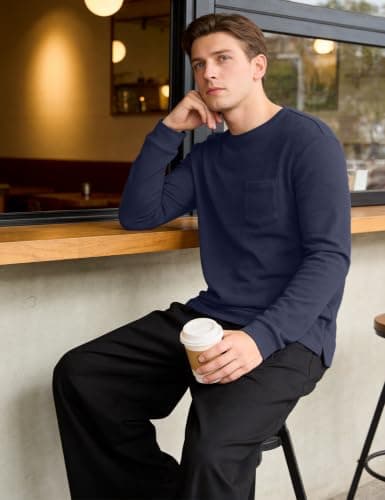 iClosam Mens Thermal T Shirts Long Sleeve Fleece Lined Crew Neck Pocket Tee — view 2