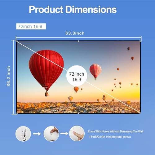 Swokely 72-inch Portable HD Projector Screen 16:9 Projection Screen Foldable Durable Wall Mounted for Outdoor Movies Home Theater Office — view 2