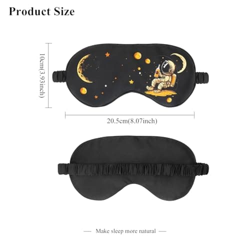 CHEERYMAGIC Silk Sleep Mask, Kids Sleeping Mask, Silk Eye Mask, Blindfold for Sleeping, Elastic Headband Sleeping Mask, Space Cartoon Pattern Print Eye Covers for Travel Works A9TKYHYZ (Black) — view 2