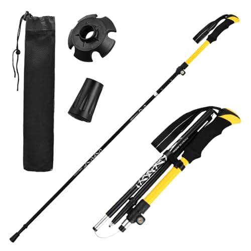 2 Pack Trekking Poles, Collapsible Walking Poles, Lightweight Hiking Sticks for Women Men, with Quick Lock System, Folding, Ultralight for Camping, Backpacking, Mountaining, 113-138cm (Yellow)