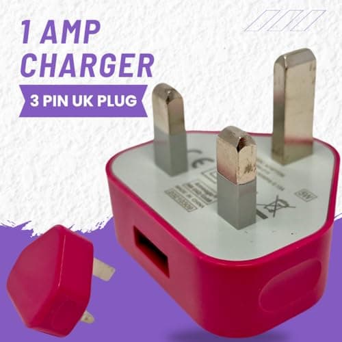 Electoys Single USB Plug UK - 5V 1A Fast Charger - Compatible with iPhone, Samsung, Redmi, Huawei, HTC, LG - Hot Pink — view 4