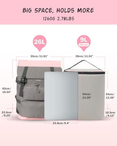 Odoland 2in1 Large Capacity Insulated Cooler Backpack - 26L Storage + 9L Insulated Cooler (20 Cans), 10H Cold Retention, Breathable Comfort, Leak-Proof, for Beach, Picnic, Work, Travel — view 3