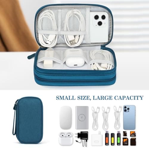 FYY Travel Cable Organiser, Electronics Accessories Bag, Waterproof Tech Storage Pouch, 2-Layer Universal Carry Case for Charger, Power Bank, USB Drive S-Dark Green — view 6
