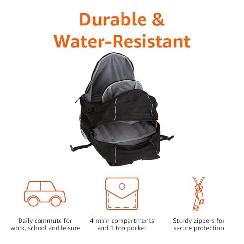 Amazon Basics Laptop Computer Backpack with padded shoulder straps and Organizational compartments for pens, keys, cellphone, Fits up to 17 inch/43 cm laptop (Black) — view 5