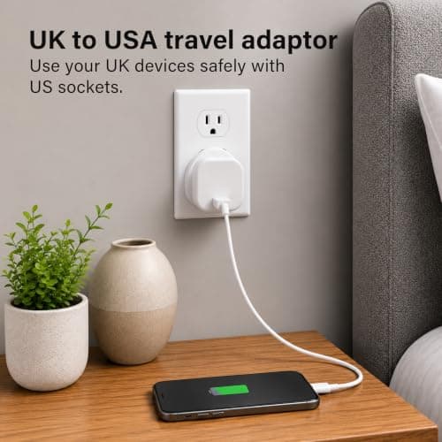 DID UK to USA Travel Adaptor, 13A 250V Plug Converter, UK 3 Pin to USA 2+1 Pin Socket, CA, Mexico, Japan, Power Adapter for Phone, Charger, Travel Use Type B (earthed) — view 2
