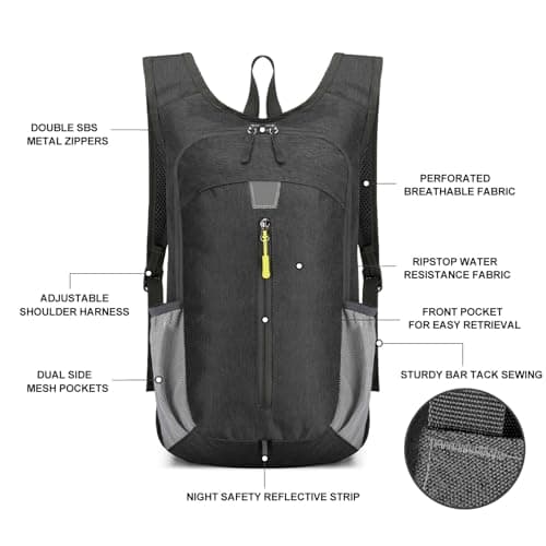 YASIMIA 15L Lightweight Hiking Backpack Foldable Small Travel Backpack, Charcoal, 20L US, Travel Backpacks — view 4
