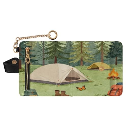xigua Camping-Tents-Forest-Illustration-Nature-Tree Wallet for Women, Small Slim PU Leather Credit Card Wallets RFID Blocking Bifold, Zipper Coin Pocket Purse — view 2