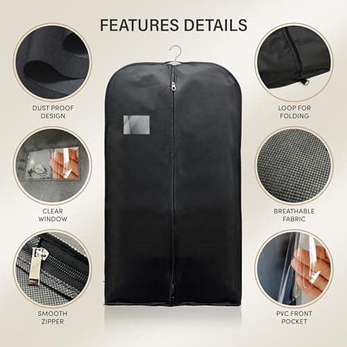 WEDCOVA UK Suit Bags for Men Women Clothes Covers Protector Bags Suit Covers Garment Bags (3, Black) — view 2