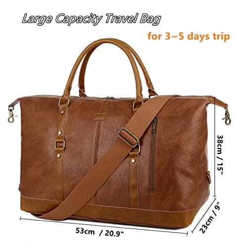 BAOSHA Oversized Faux Leather Travel Duffel Tote Bag Carry On Overnight Weender Bag Travel Holdall for Men and Women HB-14 (Brown) — view 4