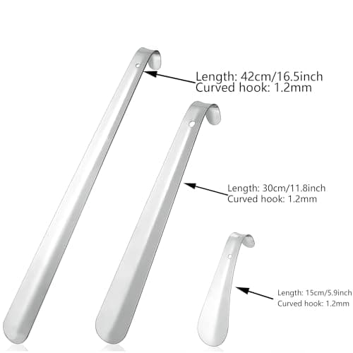 laeeyin Shoe Horn Metal Small 15 cm Shoe Horn Small Short Stainless Steel Shoe Horn Very Stable with Hanging Hole Ergonomic Shape for Men, Women, Children, Seniors, Silver — view 2