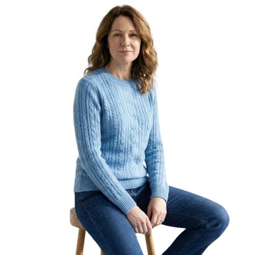 Women’s Cable Knit Jumper Long Sleeve Crew Neck – Soft Fisherman Ladies Sweater, Warm Winter Knit Pullover-Sky Blue L -XL — view 6