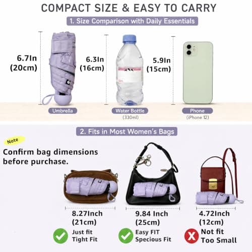 BAODINI Travel Mini Umbrella for Purse With Case-Small Compact UV Umbrella Protection Sun-Lightweight Tiny Pocket Umbrella UPF 50+ for Women Girls Men — view 3