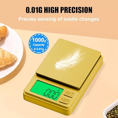 Diyife Mini Scales, [1000g/0.01g] Small Pocket Scales, High Precision Portable Weighing Scales with Cover, Fast Read with Back-Lit LCD Display, for Jewellery Gold Coffee Coin Herb Lab, Golden — view 6