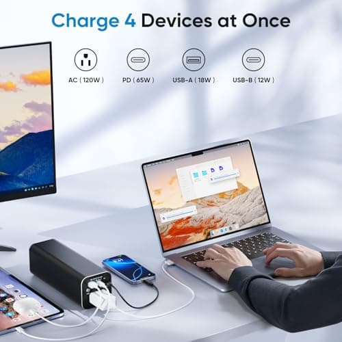 Laptop Power Bank with AC Outlet, 27000mAh 100W Portabale External Battery Pack, PD 65W Dual-Way Fast Charging Laptop Charger Battery for Business Travel Outdoor Camping Home Emergency Outage — view 5