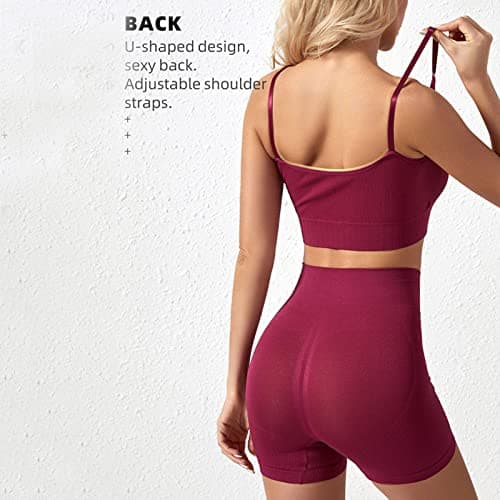 Generisch Sports Set Women's Yoga Outfit Set Women's Training Sets Tank Top 2 Pieces Seamless High Waist Fitness Outfit Yoga Shorts Sets, red, M — view 2