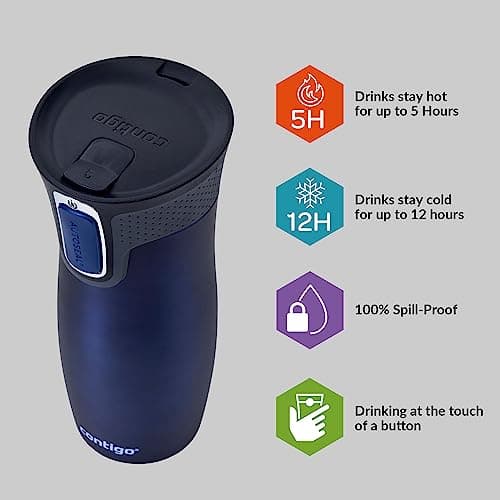 Contigo West Loop Autoseal Travel Mug, Stainless Steel Thermal Mug, Vacuum Flask, Leakproof Tumbler, Coffee Mug with BPA Easy-Clean Lid, 470 ml, Monaco — view 2