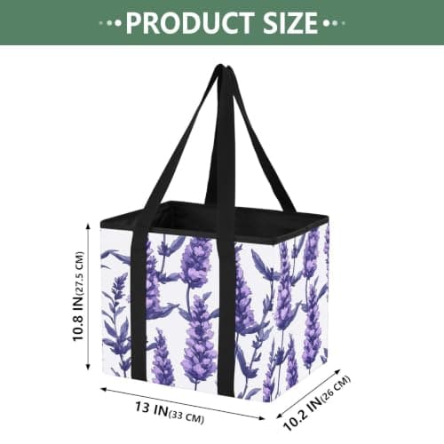 Car Trunk Organizer Grocery Bags Reusable Lavender Floral White Design Large Tote Bags Are Foldable with Long handles for Picnic Outings, Holiday Travel, 1 Pack — view 3