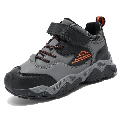 Unitysow Kids Hiking Boots Boys Waterproof Walking Shoes Trainers Children Outdoor Lightweight Trekking Footwear Camping Climbing Shoes Sneaker,Grey,6 UK