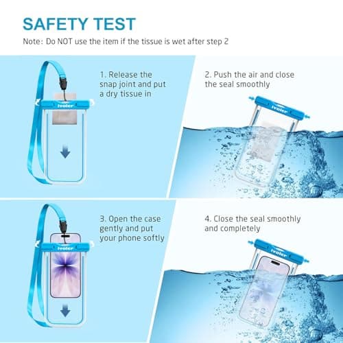 ivoler 2-Pack Waterproof Phone Pouches, IPX8 Universal Fluorescent Design Underwater Dry Bags for Swimming for iPhone 17/16/15 Pro Max, Samsung S26 Ultra (Up to 7")- White+Blue — view 3
