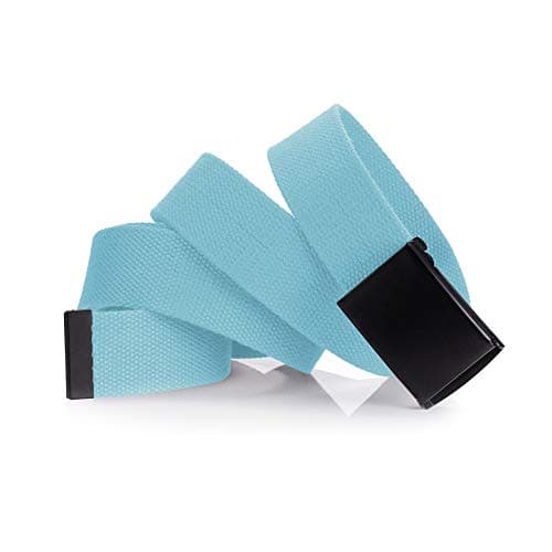 Mile High Life Cut To Fit Canvas Web Belt Size Up to 52" with Flip-Top Solid Black Military Buckle (Sky Blue) — view 5