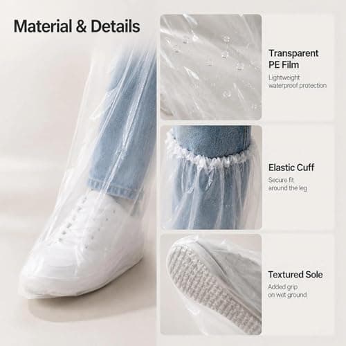 5 Pairs Disposable Shoe Covers, Thickened Waterproof Plastic Overshoes, Transparent Non-Slip Protective Covers for Outdoor Rain & Indoor Cleaning, Long Length for Boots — view 4