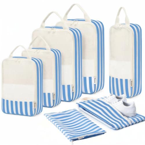 Meowoo 7 Set Compression Packing Cubes for Suitcases, Stripe Design
