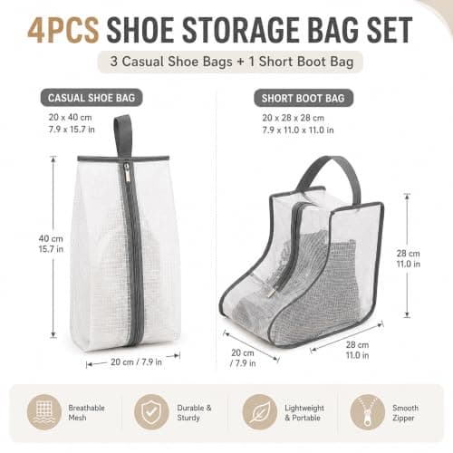 4-Piece Shoe Storage Bag Set for Travel, Trainers and Ankle Boots — view 2