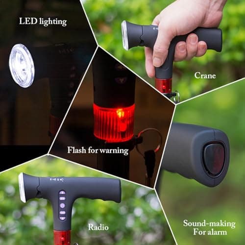 Walking Stick - Folding Cane With LED Light | Foldable Walking Stick With With Alarm Led Light Radio | Anti-slip Rubber Base Adjustable Walking Stick | Walking Sticks For Seniors, Travel, Old Age — view 5