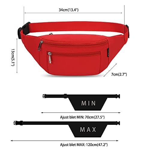 Bumbags Waist Fanny Packs for Men Women Fashion Bum Bag with Adjustable Belt for Sport Running Hiking Jogging Travel Cycling Walking Dog Boys Ladies (Red) — view 4
