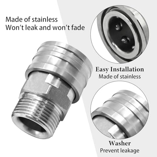 Hoypeyfiy M22 14mm Pressure Washer Adapter Stainless Steel Female to 3/8" Quick Connect Plug Swivel Male to 3/8" Quick Connect Socket for Electric Pressure Washer — view 4