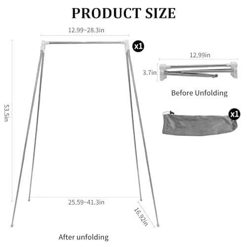 XIAONAN Portable Travel Garment Rack,13-28 Inch Compact Stainless Steel Foldable Clothes Drying Rack,Collapsible Clothing Rack for Camping,Travel,Hotel Room,Laundry — view 2