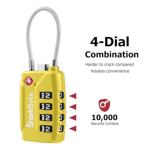 SharkByte TSA Approved Suitcase Locks - 4-Dial Security Travel Combination Padlock, Flexible Cable Wire Travel Lock for Suitcases, Luggage Locks, Travel Bag Gym Locker Small PadLock with code (2 Pack) — view 5