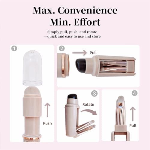 Retractable Powder Makeup Brush with Lip Brush, 5-in-1 Portable Travel Makeup Brushes, Extensible Lip Brush & Powder Foundation Blusher Face Brush for Liquid Cream Powder Cosmetic Multi-task — view 4