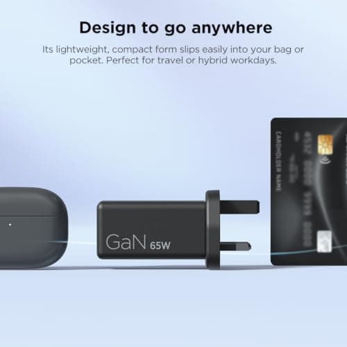 Lenovo 65W Mini USB-C GaN Charger | Ultra‑Compact, Lightweight, Portable | UK Plug, 1 x 2m USB-C Cable Included | Black — view 4