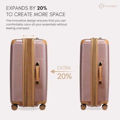 Rocklands® Expandable 4 Wheel ABS-PC Hard Shell Luggage Suitcase TSA Lock (Rose Gold, Large - 76 x 51 x 31 cm) — view 3