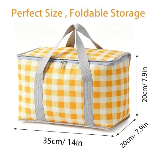 NIFTYY Insulated Picnic Basket, 35 x 20 x 20 cm Cooler Bag Hot or Cold Food, Portable Waterproof Beach Bag with Handle, Foldable Yellow Lunch Tote for Campi (yellow) — view 2
