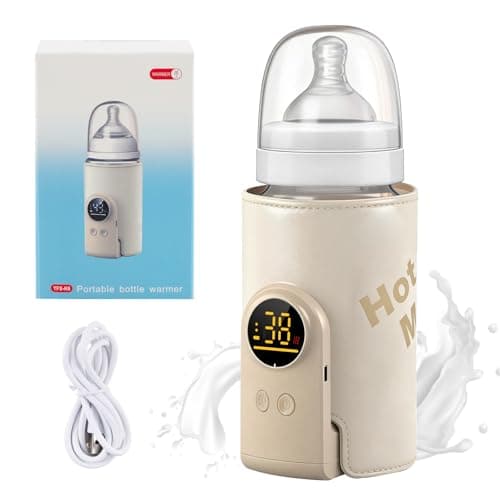 Portable Bottle Warmer, Rechargeable Baby Bottle Warmer with 6-Speed Adjustable Temperature and 18W Fast Heating, Baby Milk Warmer with LED Temperature Display and Night Light, Travel-Friendly