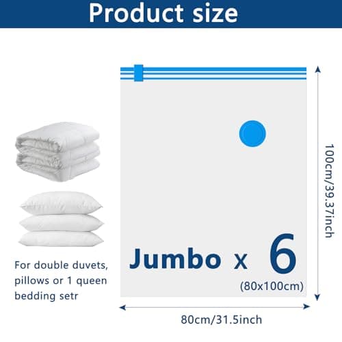 Vacuum Storage Bags - 6 Pack Jumbo (80X100cm) Space Saver Sealer Compression Bags, Reusable Vacuum Bags for Storage Clothes, Duvets, Bedding, Quilts, Pillows, Blankets, Travel — view 2