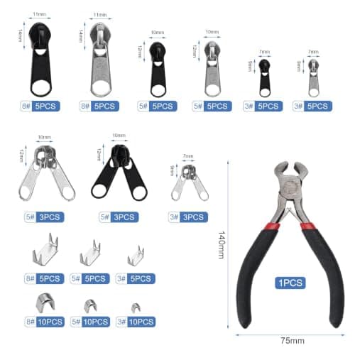 85 Pieces Zip Repair Kit, 3 Sizes 2 Color Universal Zipper Repair Kit — view 2