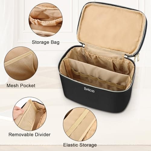 BELICOO Make up Bag, Large Double-Layer Travel Makeup Bag with Mirror — view 5