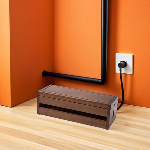 Happyyami Wooden Cable Organizer Box Large Coffee Colour for Power Strips — view 6
