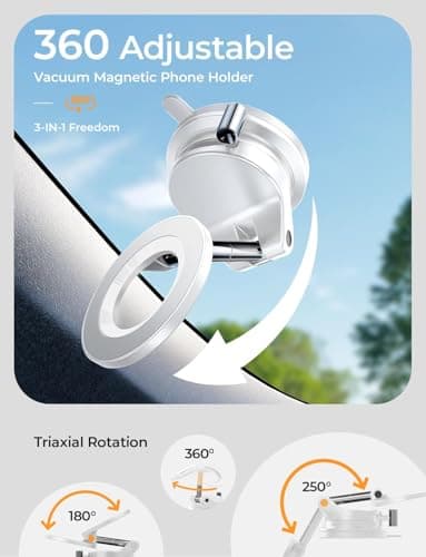 LISEN for Magsafe Car Mount, Magnetic Phone Holder for Car Phone Holder Magnetic [Strong Suction+22xN55] 2026 Upgraded Vacuum Mobile Phone Holder Car Phone Mount for iPhone 17-12, Small White — view 3